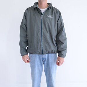 Vintage Choko Gray Ford Waterproof W/ Stowaway Hood Zip Up Jacket Medium